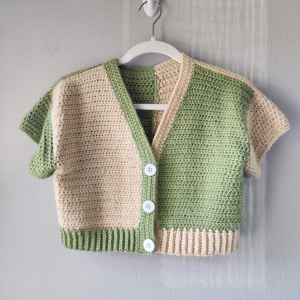 crochet color block cropped cardigan